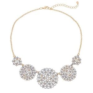 Color White Filigree Medallion Statement Necklace